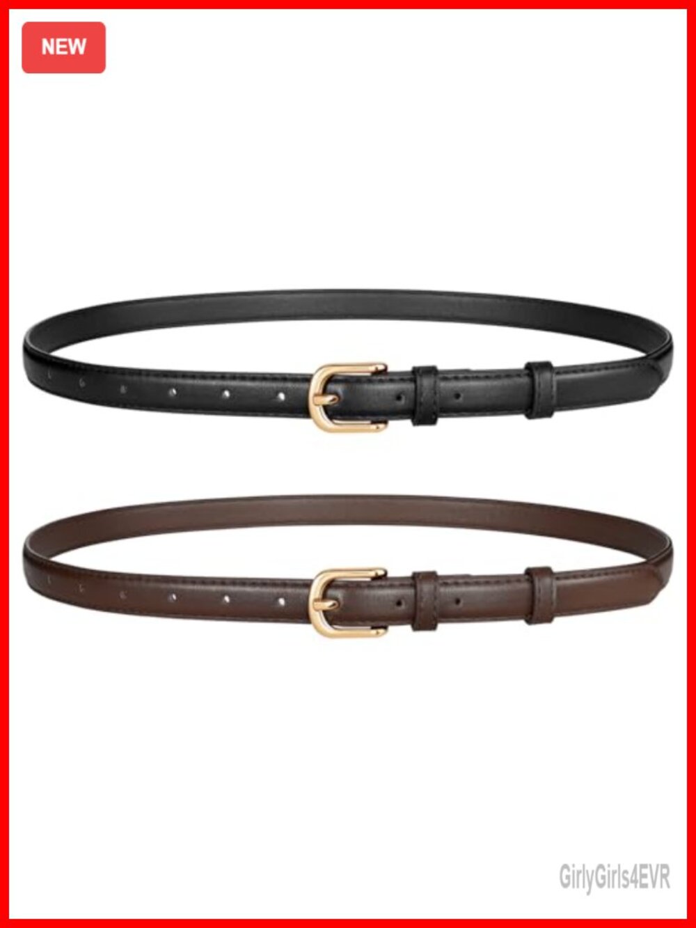 Skinny Faux Leather Belt Set with Gold Buckle Thin Waist Belt for Jeans Pants